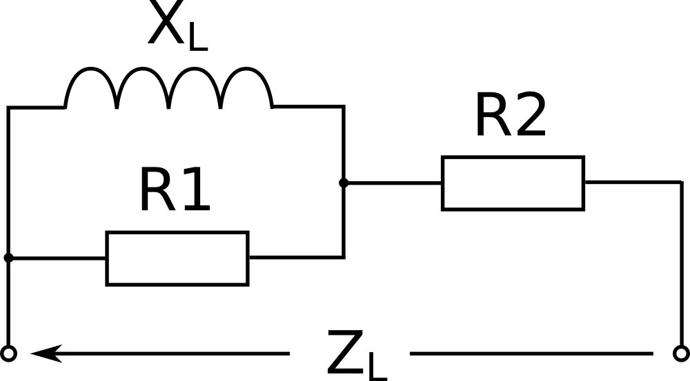 Equivalent circuit diagram of a lossy inductor.